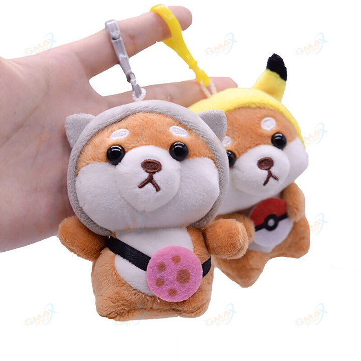 Corgi Dog Pikachu Hat Key Chain Pendant Puppy Dog Plush Doll School Bag Cute Backpack Doll Keychain Gifts for Childrens