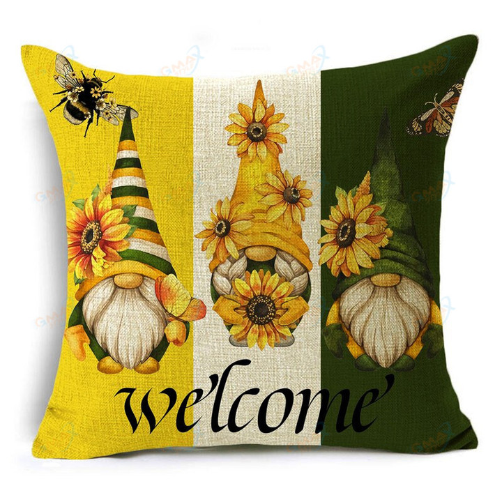 Summer Vintage Pillow Cover Home Sofa Bedroom Bedside Decor Sunflower Gnome Cushion Cover40*40cm/45*45cm/50*50cm