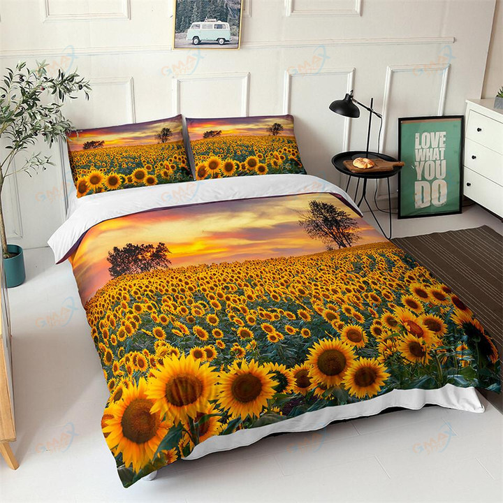 Sunflower Duvet Cover Set Yellow Flower Twin Bedding Set Polyester Black Gold Yellow Sunflowers Print Quilt Cover for Kids Teens