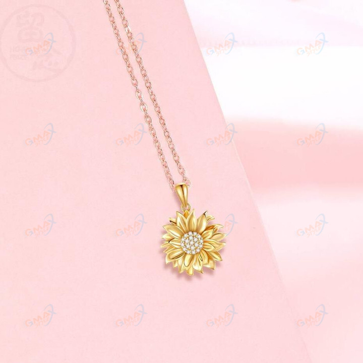 Rose Valley Sunflower Pendant Necklace for Women CZ Pendants Fashion Jewelry Girls Gifts