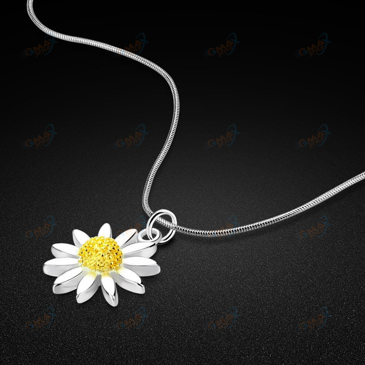 Silver Necklace Sunflower Pendant Design Solid Silver Clavicle Silver Necklace Girl's