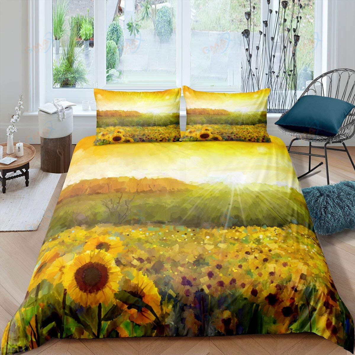 Sunflowers Duvet Cover Set Letters Bedding Set Letters and Sunflowers Printed Retro Girls Queen