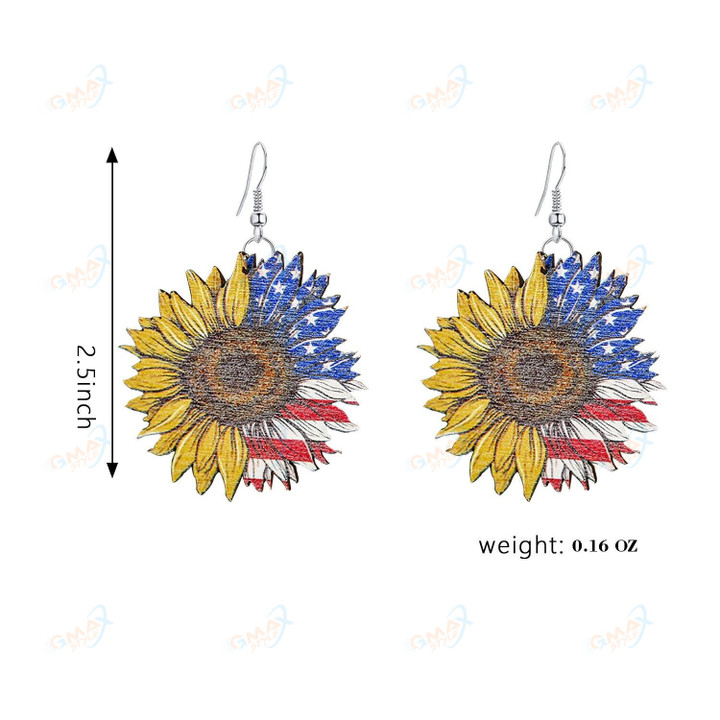 Hot American Independence Day Earrings Flag Sunflower Sunflower Wooden Ear Rings Gift Wholesale