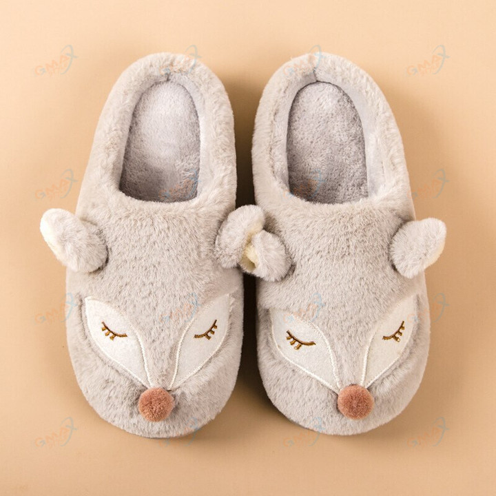 New Cute Animal Fox Winter Fur Home Slippers Women's Warm Cotton Slippers Furry Slides for Women Indoor Home Floor Slippers