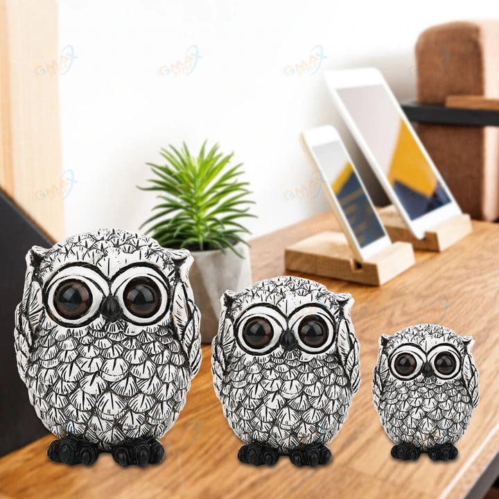 Figurine Ornament Synthetic Exquisite Cute Owls Animal Figurines Synthetic Resin Craft Gift Home Office Ornaments Decoration