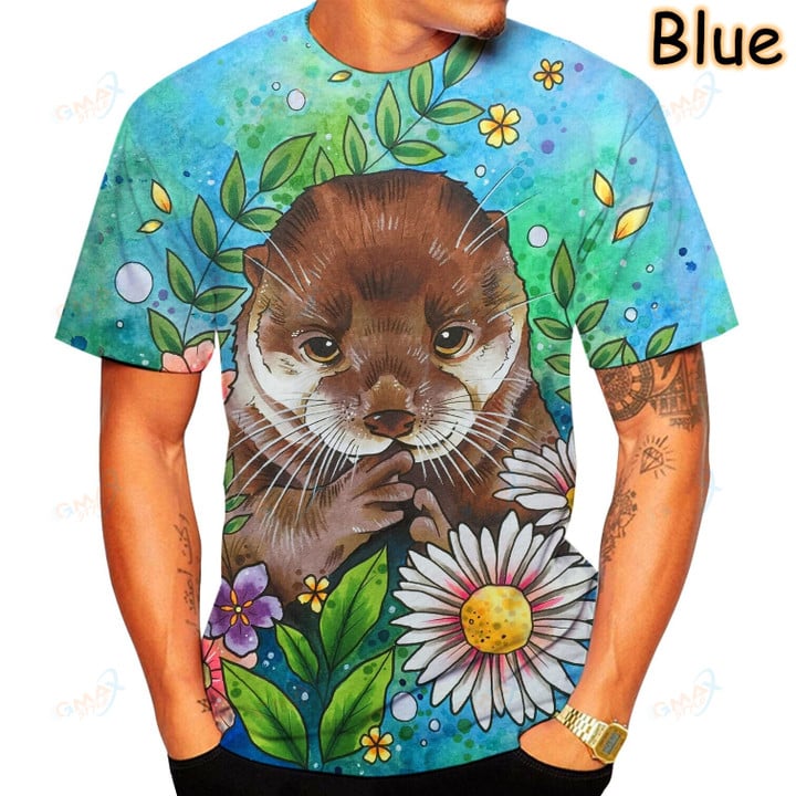 New Fun Otter Printed T-shirt Summer Unisex Loose Fashion Casual T-shirt