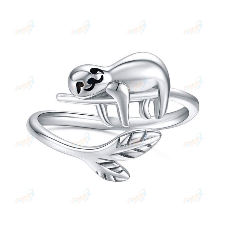 Cute Sloth Ring Size Adjustable Animal Rings for Girl Women Men Party Jewelry