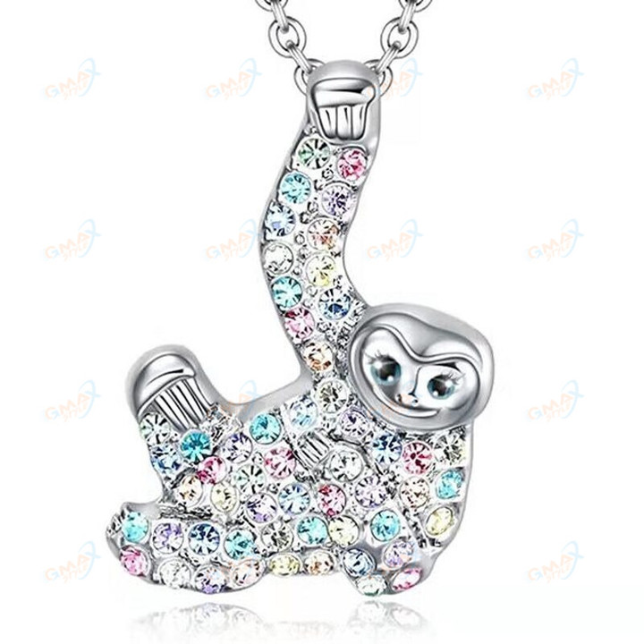 Sloth Necklace Colorful Zircon Animal Necklace for Women