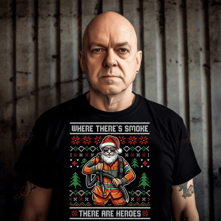 Where There"s Smoke FIREFIGHTER CHRISTMAS T-shirt