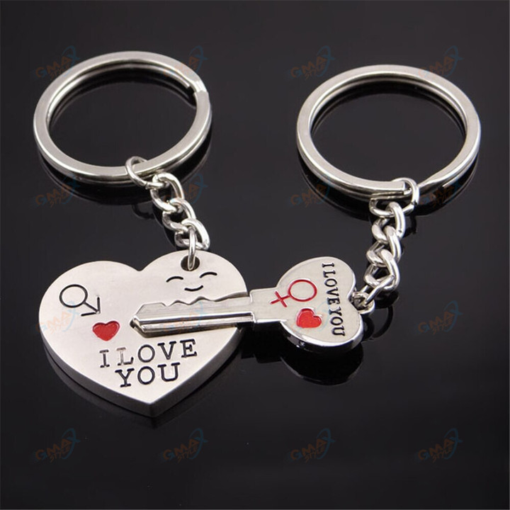 2pcs I Love You Key Chain Women Men Bag Pendant Couple Metal Red Heart Keychains Set For Boyfriend Girlfriend Valentine Day Gift