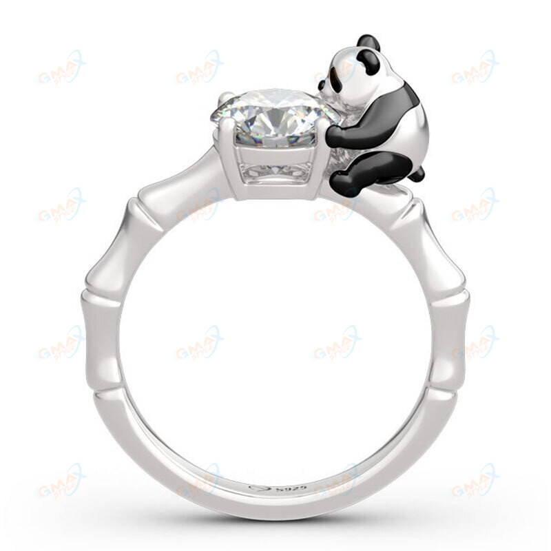 Cute Panda Rings NEW Cute Panda Holding Zircon Bamboo Opening Adjustable Ring For Women ...