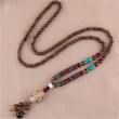 Unisex Handmade Nepal Buddhist Mala Wood Beads Pendant Necklace