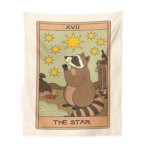 Raccoons Tarot Tapestry Wall Hanging Mysterious Sun Moon Star Art Wall Boho Witchcraft Hippie Phycadelic Aesthetic Room Decor