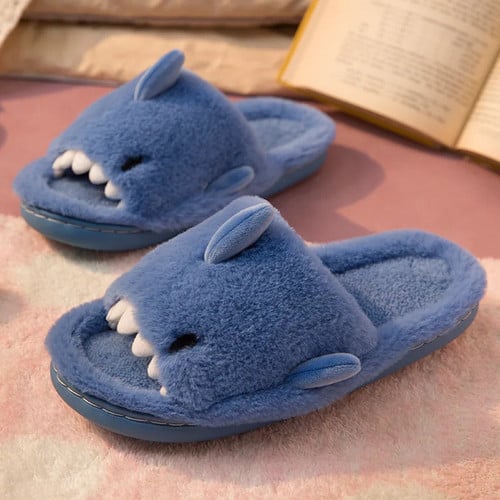 Shark Fluffy Slippers Man Indoor Warm Soft Cotton House Shoes