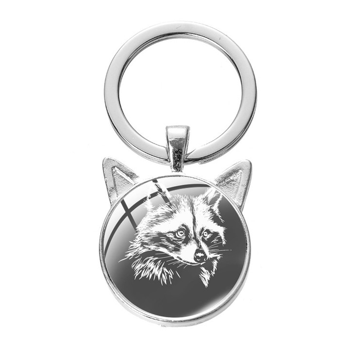 Raccoon Key Chain Wild Animal Printed Metal Key Chain