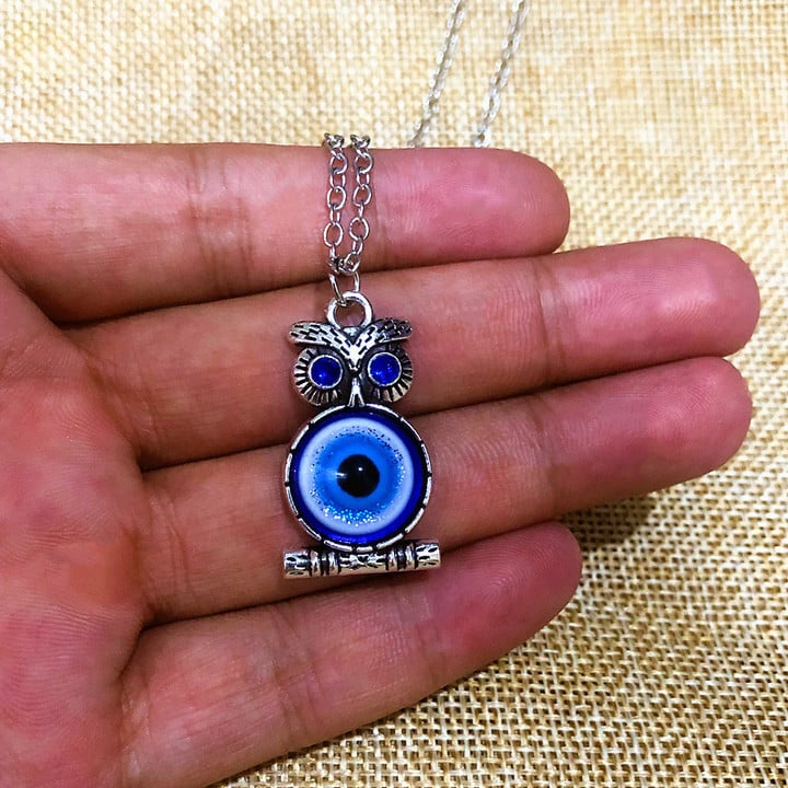 Owl Blue Evil Eye Demon Necklace
