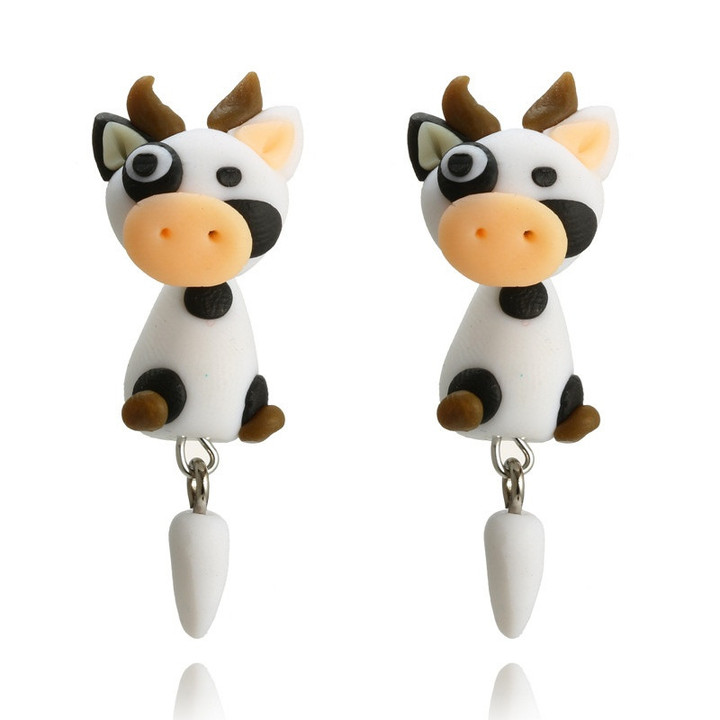 New Fashion Creative Polymer Clay Earrings Cute Cow Stud Earring for Women