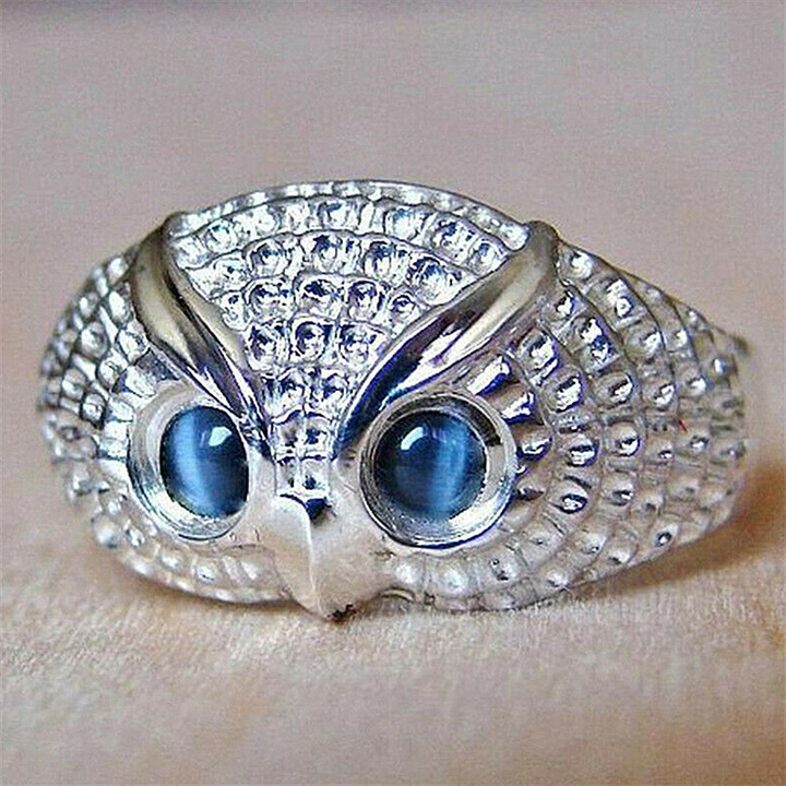 Cute Rhinestone Owl Ring Blue Eyes Simple Style Girl Woman Popular Ring