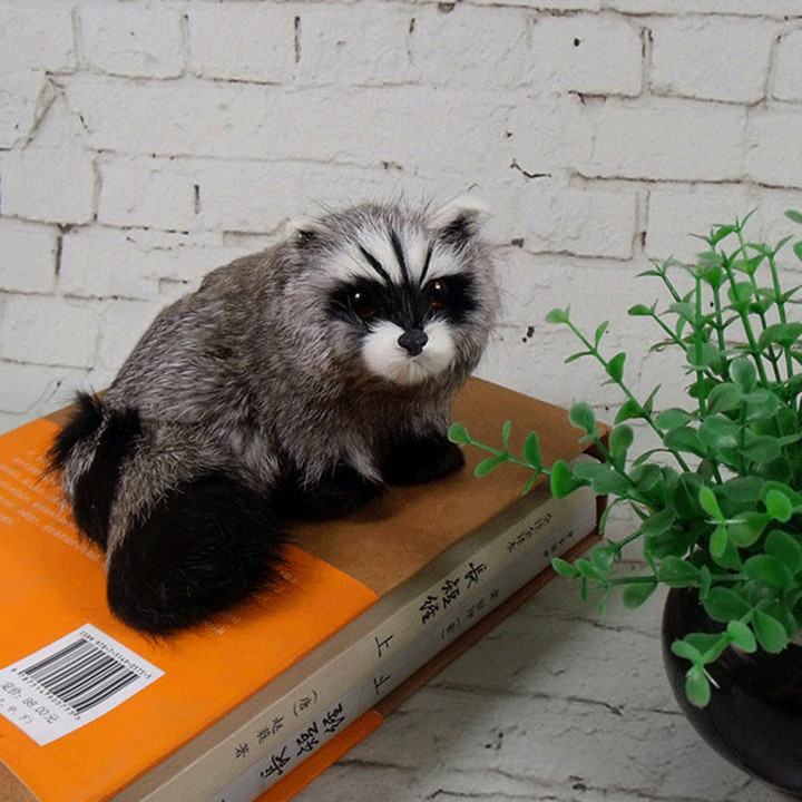 3D Raccoon Furry Animal Model Toy Art Craft Desktop Decor Photo Props Kids Educational Toys for Children Gifts