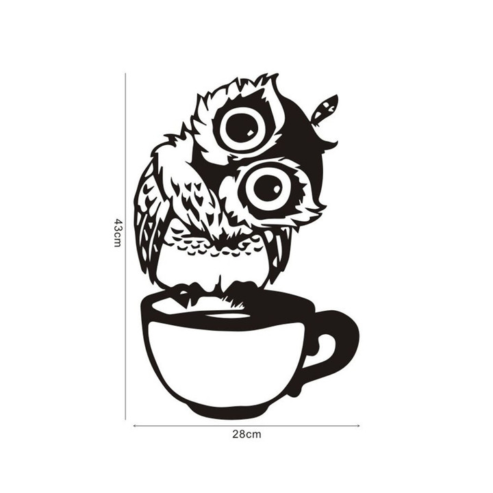 Cute Cartoon Owl In The Cup Wallstickers Coffee Decorative Decal For Kitchen Dining Room