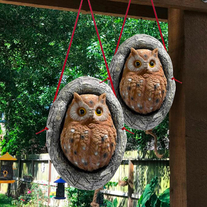 2D Owl Statue DIY Simulation Tree Owl Sculptures Outdoor Garden Tree Decoration Animal Crafts For Home Office Garden Decor