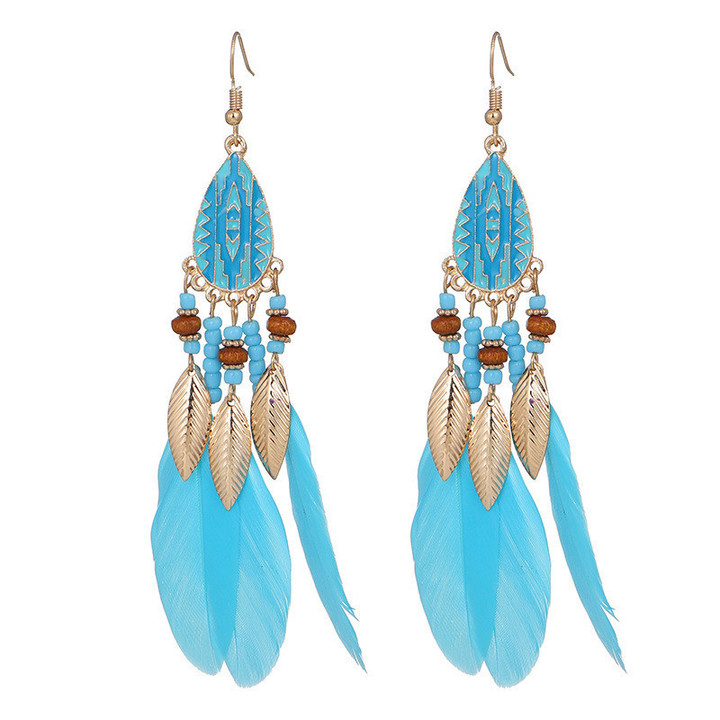 Indian Jewelry Retro Leaf Tassel Carved Water Drop Dangle Earrings