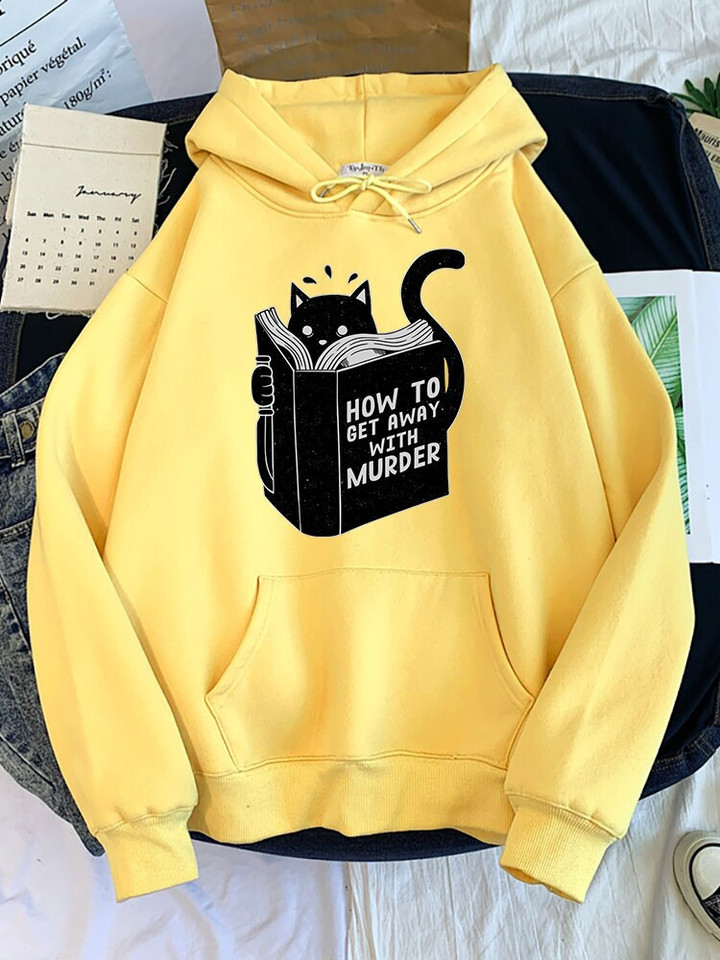 Hoody Little Black Cat And Knife Sweatshirt With Hooded Woman Oversized Aesthetic Hoodie Womens Winter Female Cats Hoodies