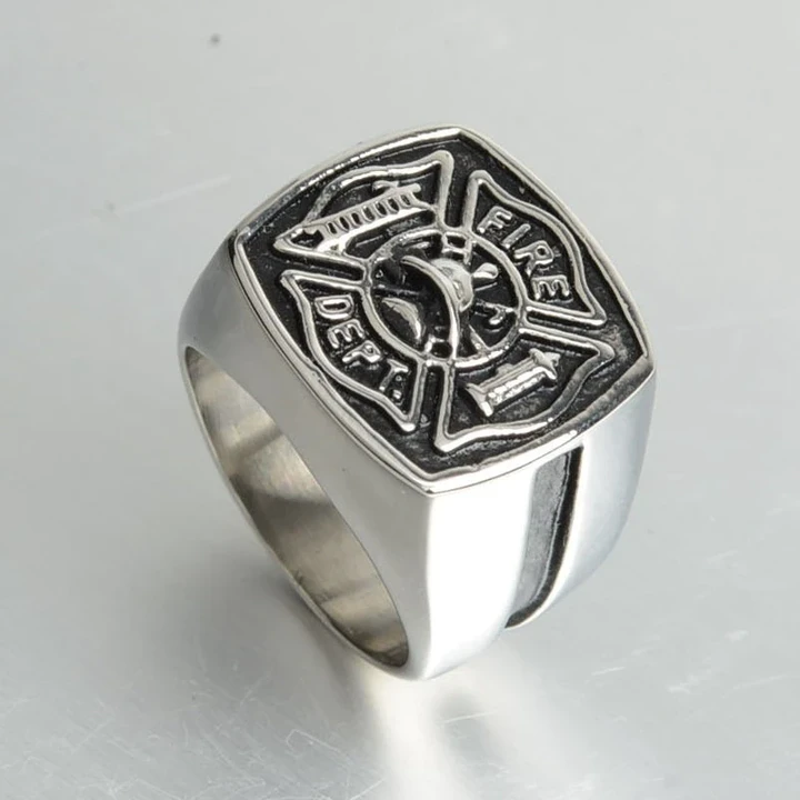 New Trendy American Firefighter Ring Metal Silver Plated Ring