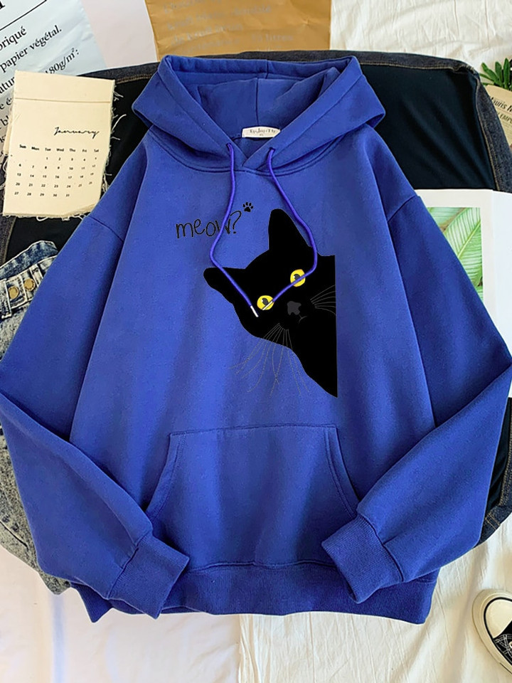 Big Black Cat Personality Print Hoodie