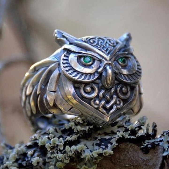 Viking Owl Green Rings