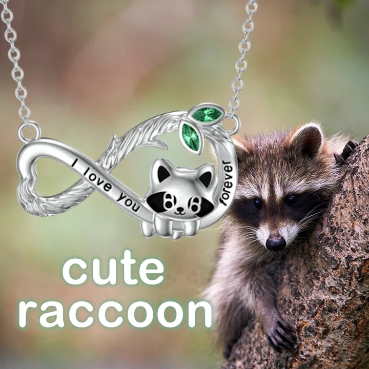 New Infinity Ring Raccoon Pendant Necklace
