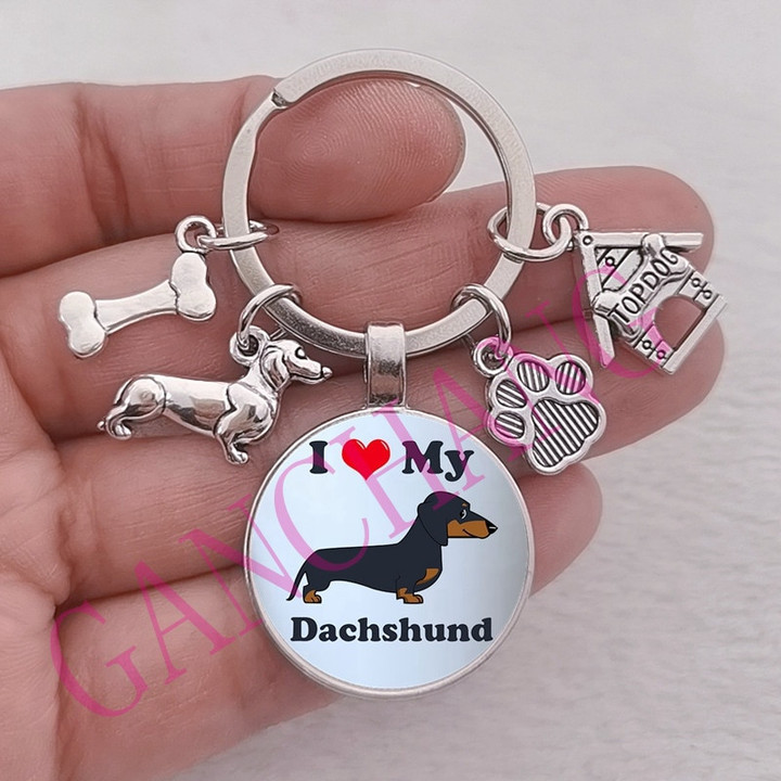 I Love Dachshunds Keychain Cute animal Cartoon dog Keychain