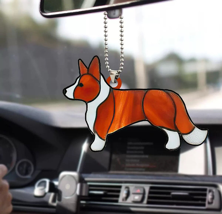 Acrylic Car corgi Dog Keychain Lucky Cute Keyring