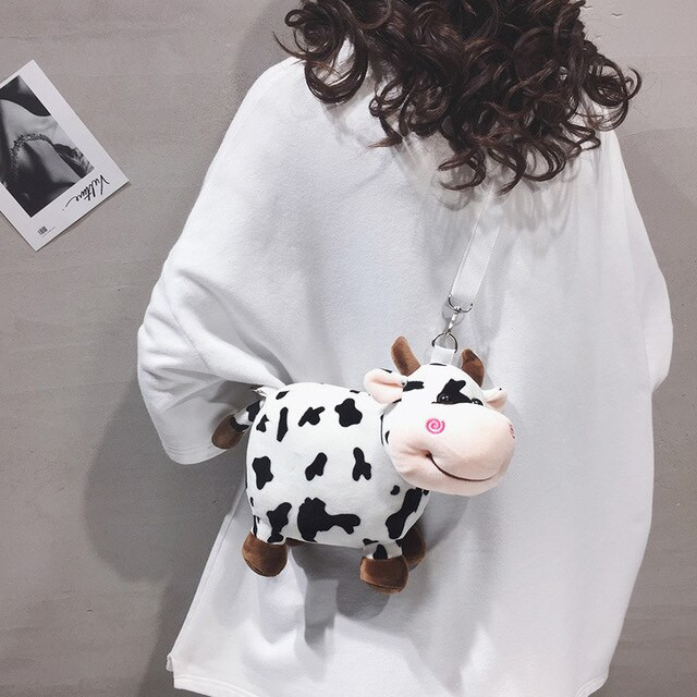 Cute Cartoon Cows Animals Soft Plush Handbags Messenger Bags