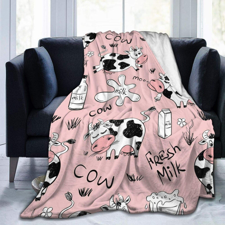 Cow Print Throw Blanket Rustic Farm Animal Flower Theme Blanket