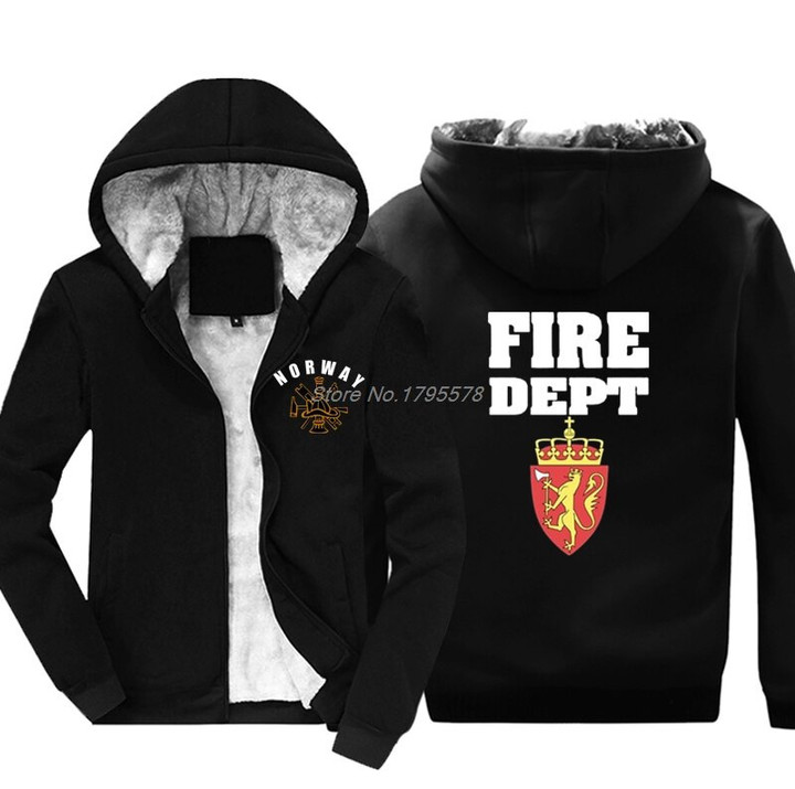 Winter Fashion Men Zipper Thicken Sweatshirt Fire Department Norway Hoodies