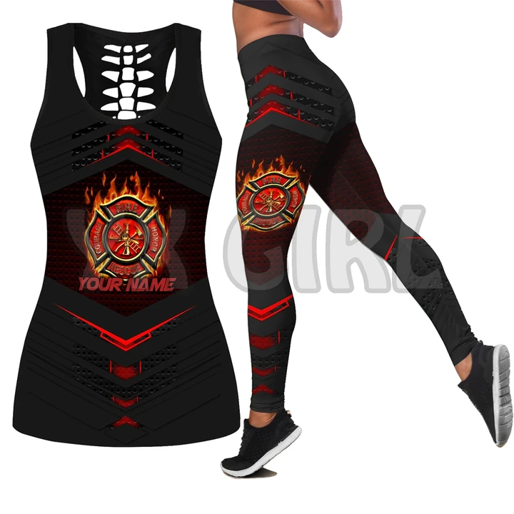 Customize Name Firefighter 3D Printed Tank Top+Legging Combo Outfit Yoga Fitness Legging Women