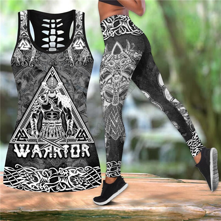 Strong Firefighter Combo Outfit Leggings and Hollow out Tank Top Suit Yoga Fitness