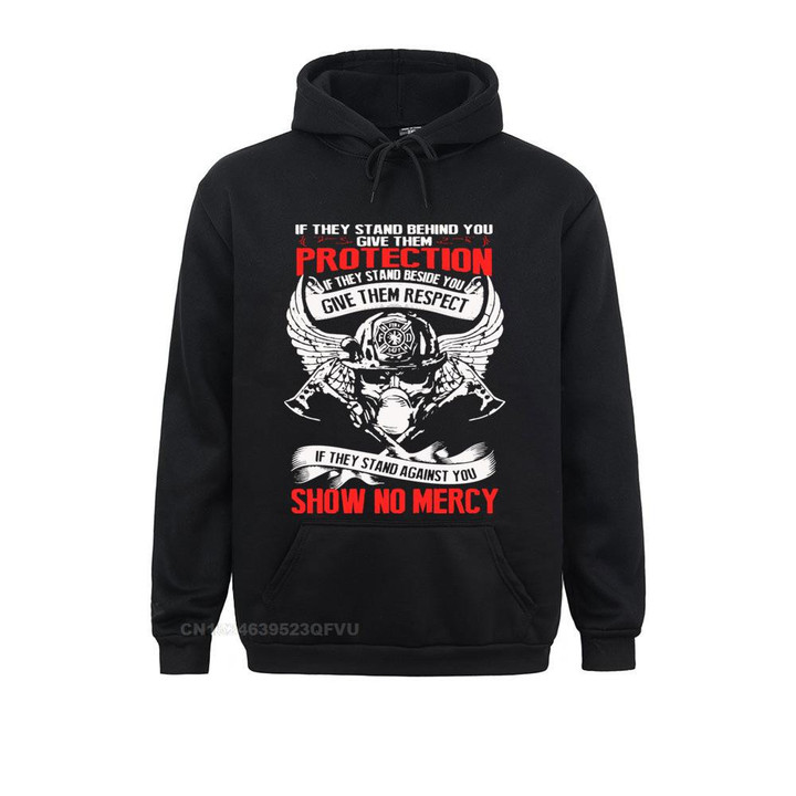 Mens Firefighter Pullover Hoodie Firefighter They Stand Behind You Protect Them Hoodie