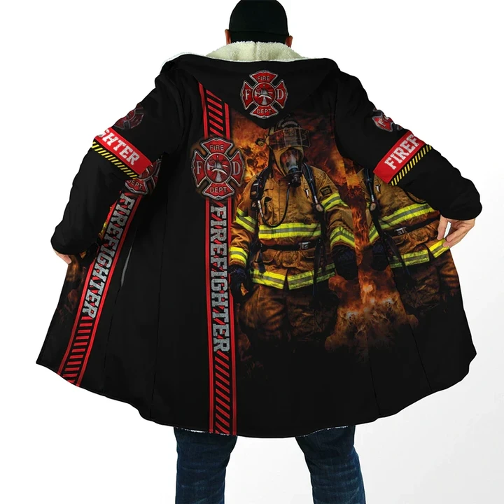 Fashion Men's Fleece Cape Brave Firefighter 3D Printing Winter Fleece Hooded Cape Unisex Casual Thicken Warm Cape JacketH034