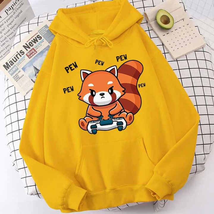 Cute Pew Pew Red Panda Kawaii Print Womens Hoody Crewneck Pullover Sweatshirt
