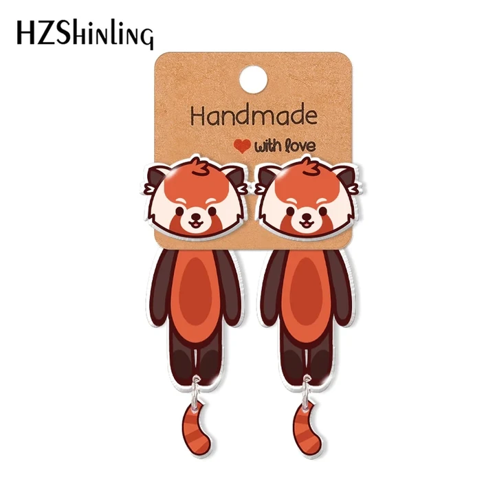2021 New Arrival red panda Cartoon Animal Two Pieces Acrylic Stud Earrings Dangle Resin Epoxys Ear Jewelry