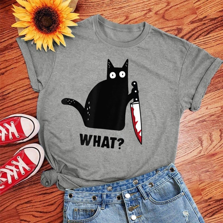 Cat What T Shirt Murderous Cat With Knife Funny Unisex T Shirt