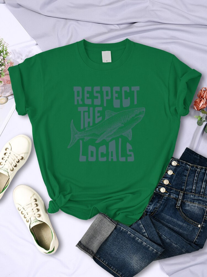 Respect The Locals Shark Prints Women Tee Clothing Casual Personality T Shirts