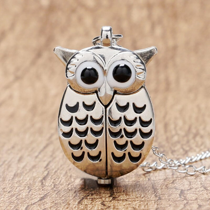 Fashion Little Cute Owl Shaped Pocket Watches Necklace Pendant Quartz Fob Watch Best Gift