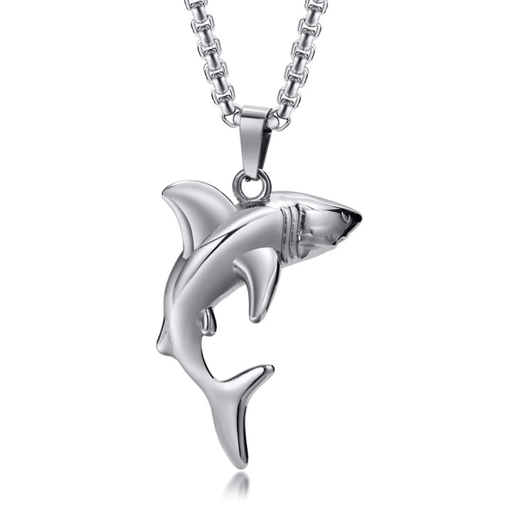 Shark Men Boys Necklaces,Rock Punk Animal Pendant Collar Jewelry with Stainless Steel Box Chain