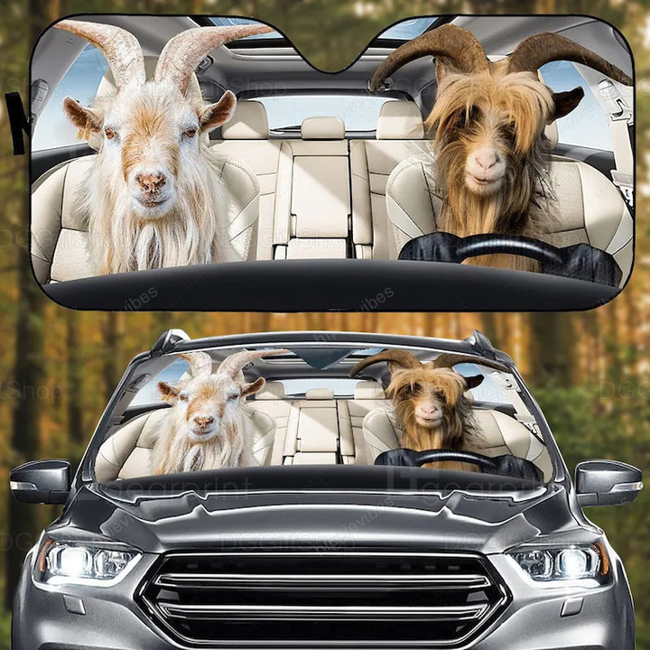 Goat Couple Car Sun Shade, Goat Farm Life Gifts,