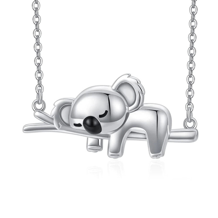 Sleeping Koala Necklace Cute Silver Plated