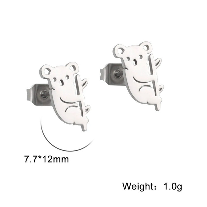 Mini Koala Stud Earrings Stainless Steel Lovely Animal Jewelry