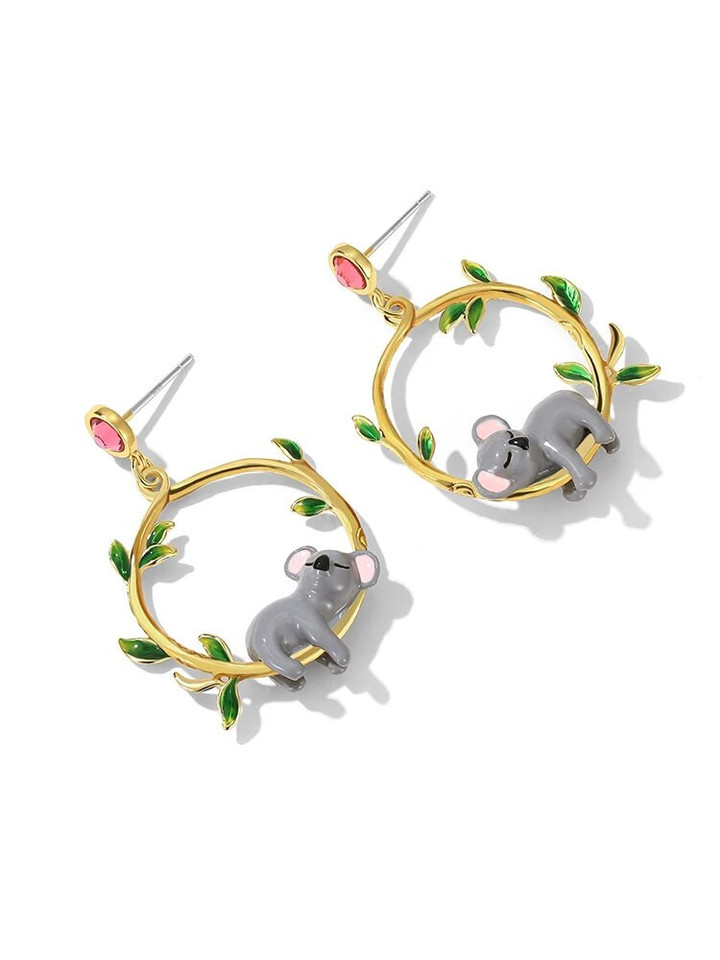 Cute Koala Hoop Earring 925 Silver Needle Exquisite Luxurious Handmade Enamel Animal Earring Jewelry Girlfriend Christmas Gifts